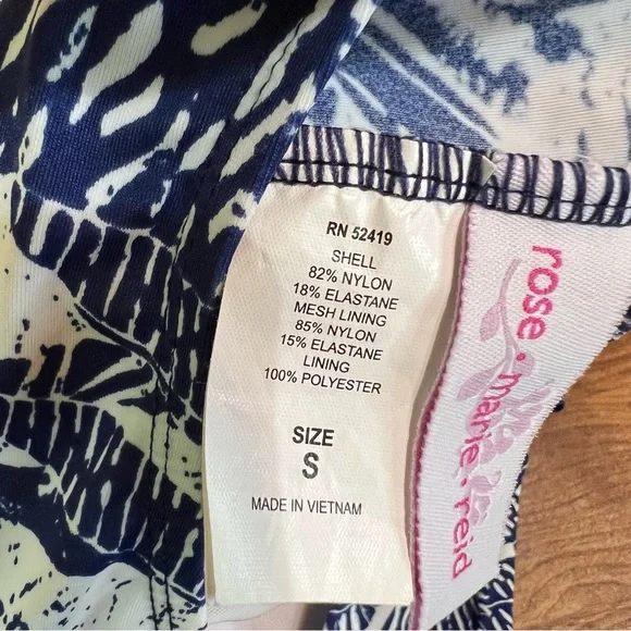 Rose.Marie.Reid Blue white Floral Tropical Print Swimsuit size S - Picture 7 of 9